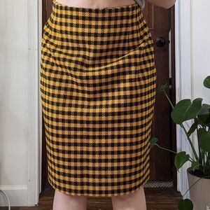 Mod Dopamine Dressing Yellow and Black Checkered Pencil Skirt Vintage‎ SZ 12 W